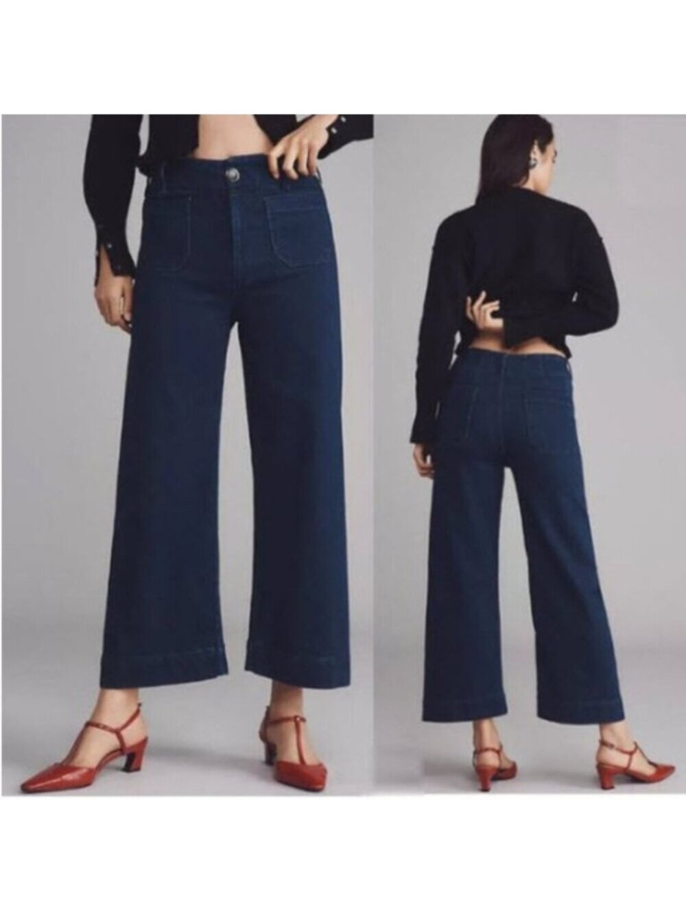 Anthropologie Maeve Colette Crop High-Rise Wide-Leg Jeans Size 24 Blue